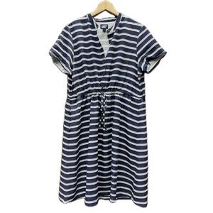 Lands' End Blue White Striped Short Sleeve Sundress Adjustable waist tie Large